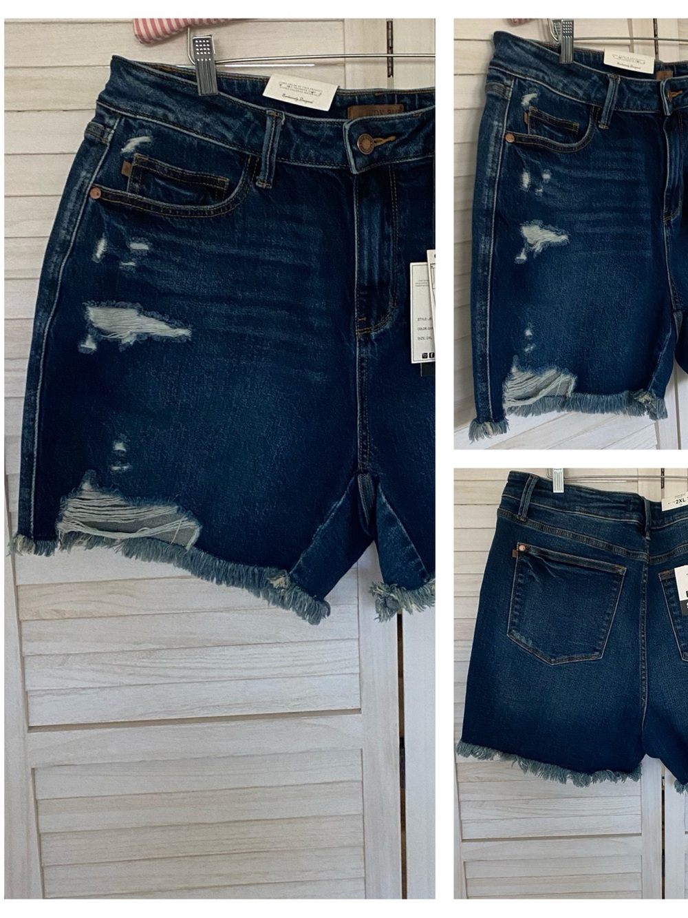 Judy Blue Dark Blue Distressed High-Rise Denim Shorts Rigid Magic SZ 2X NWT